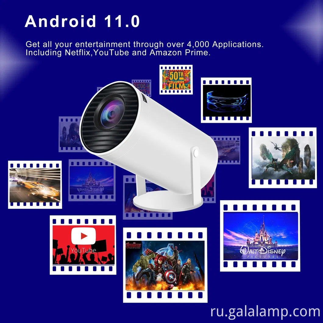 Беспроводной 4K удаленный проектор с Android 11 и Bluetooth Technology Portable